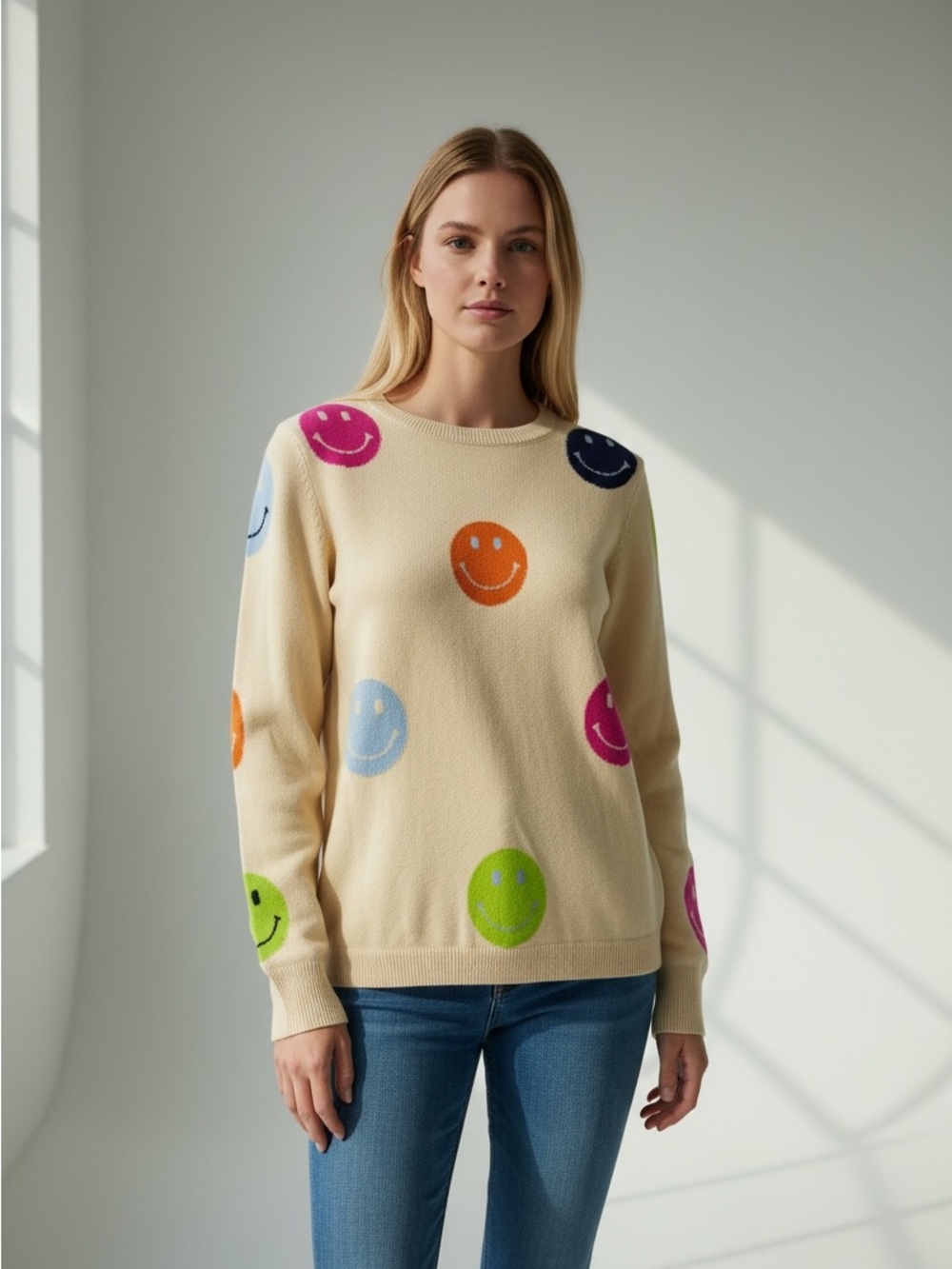 THML Smiley Face Viscose
Blend Ivory Long Sleeve Pullover Sweater Small - Picture 2 of 9